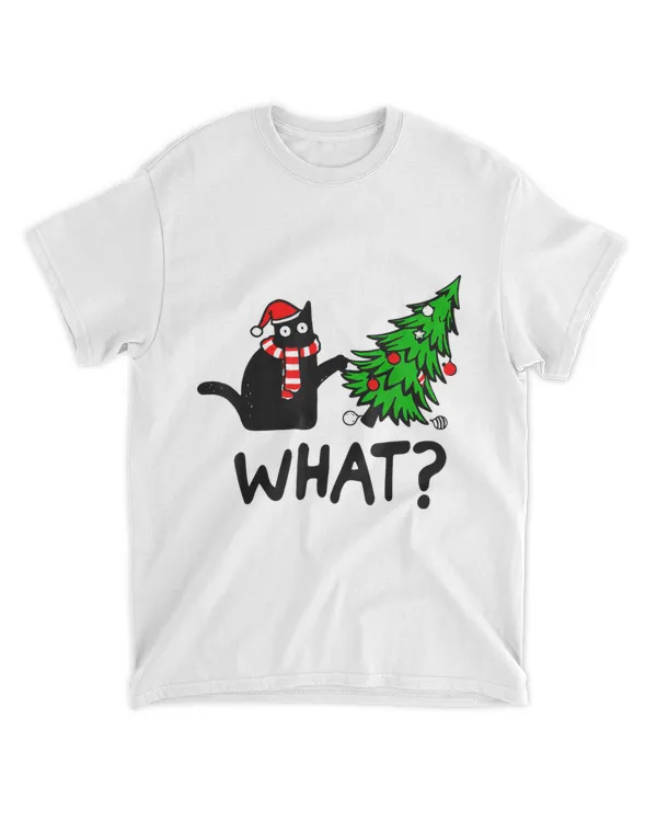 Funny Black Cat Gift Pushing Christmas Tree Over Cat What QTCAT202211010018