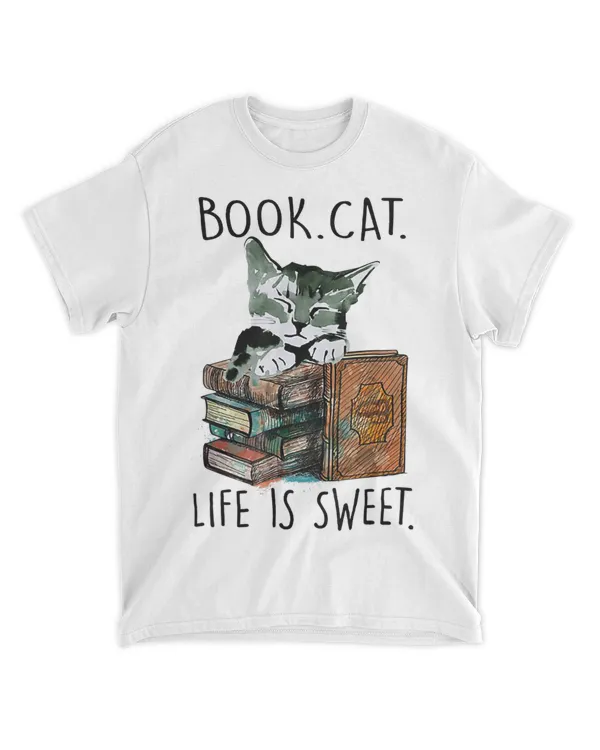 Books Cats Life Is Sweet Cat Book Lovers Reading Book QTCATB191222A2