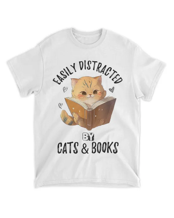 Vintage Easily Distracted by Cats and Books, Kitties Lover HOC180323A14