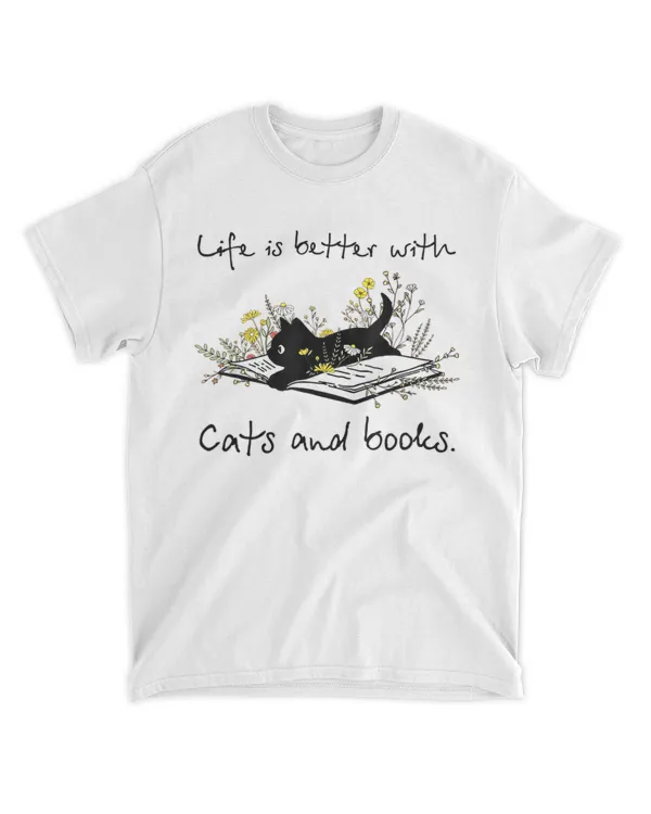 Cat Book Shirt For Women Life Is Better With Cats And Books HOC040423A2