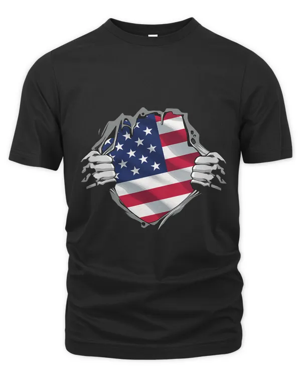 Superhero USA Flag American Hands Opening Shirt Chest