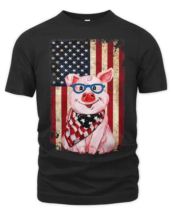 Pig American Flag 4th Of July Funny Farmers Patriotic Tees