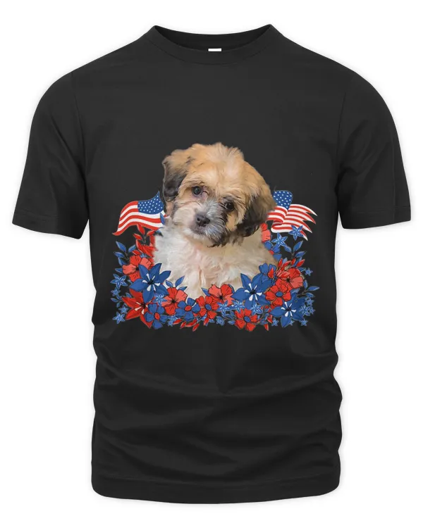 Shichon Independent Flowers Dog American Flag