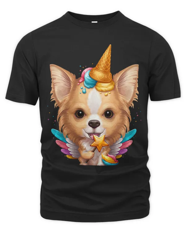 Fawn White Long Coat Chihuahua Ice Cream Unicorn