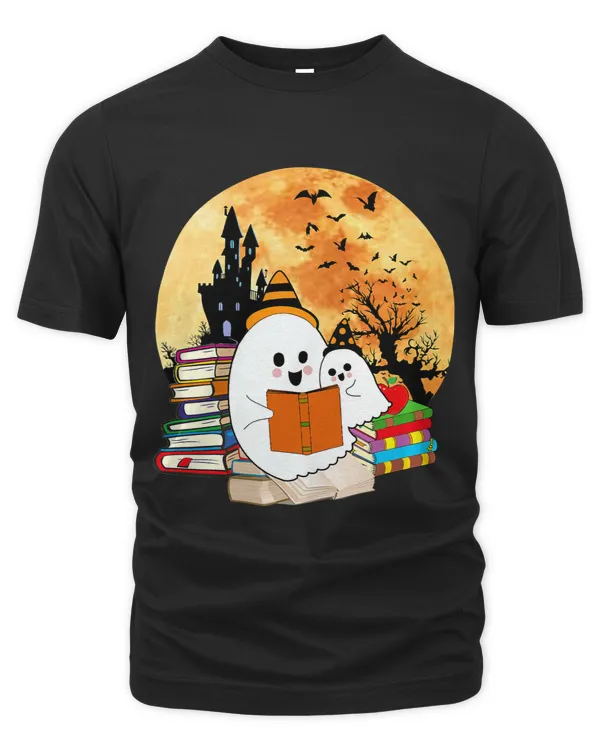 Cute Ghost Book Reading Halloween Teacher Librarian