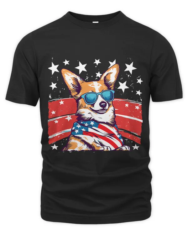 Corgi Dog 4th of July Anime Stars Flag Sunglasses Cute