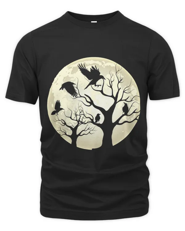 Full Moon Creepy Bird Crow Forest Animal Gothic Black Raven