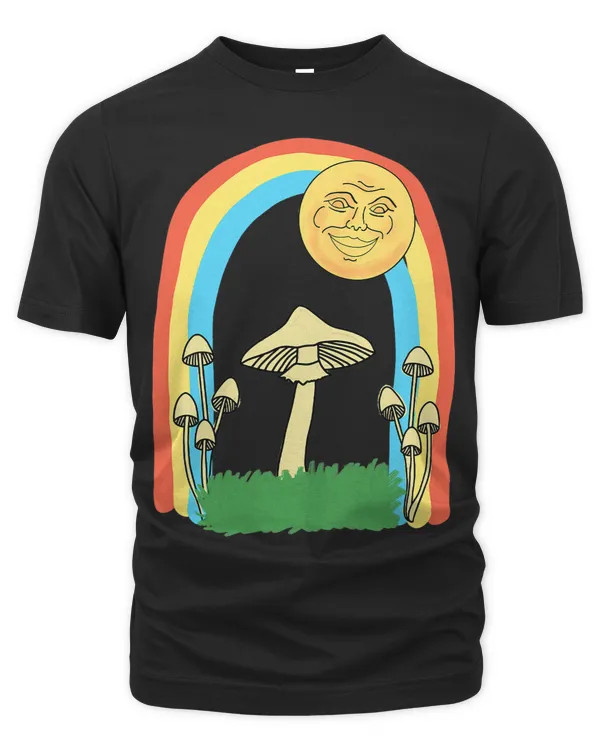 80s Retro Hippies Face Smiling Sun Mushroom Magic Rainbow