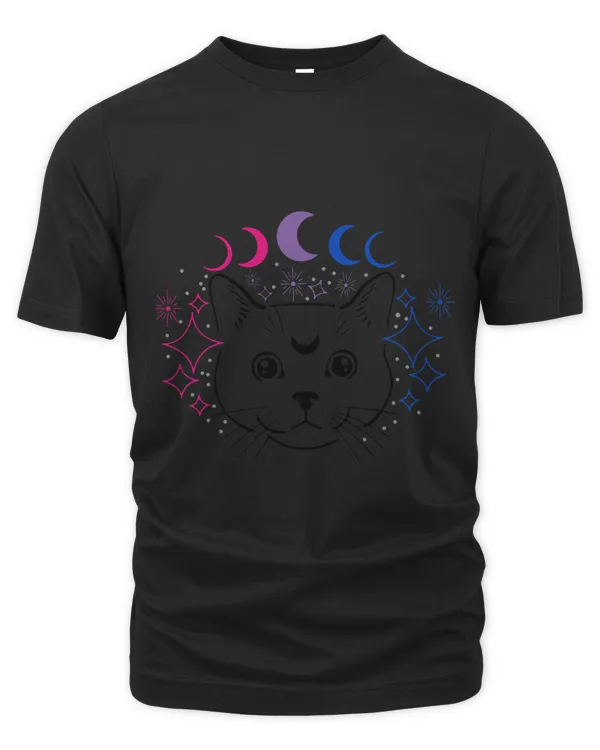 Celestial Cat Bi Bisexual Pride Colors Cosmic Moon Phases