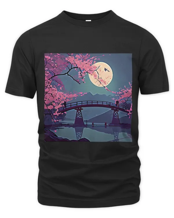 Cherry Blossom Under the Moon Tranquil Scenery Unique Print