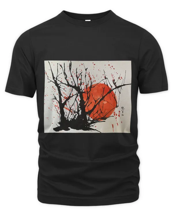 Cherry Sun Japanese Sumie Art by Scorbobby Custom Apparel