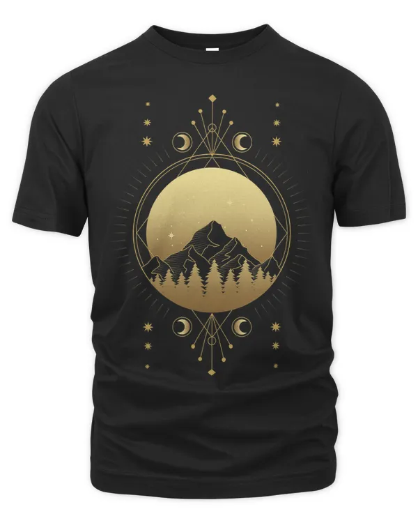Geometric Golden Symbol Mountains Forest Crescent Moon