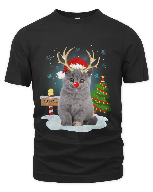 Funny Ugly Sweater Cat Reindeer North Pole Christmas