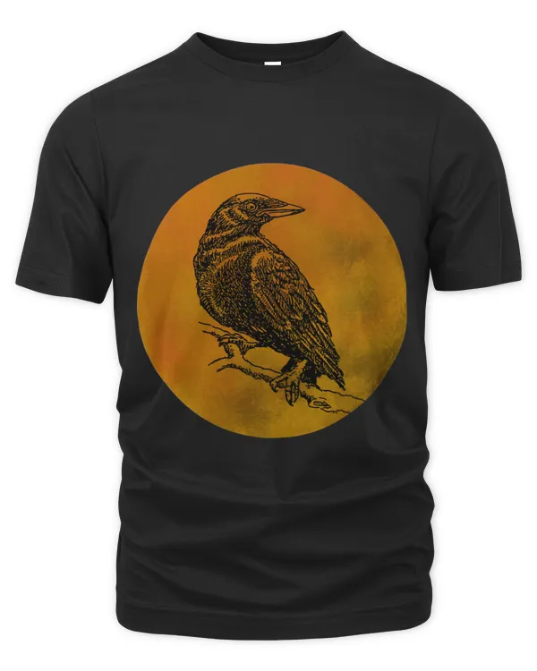 Raven Crow Blackbird and Harvest Moon
