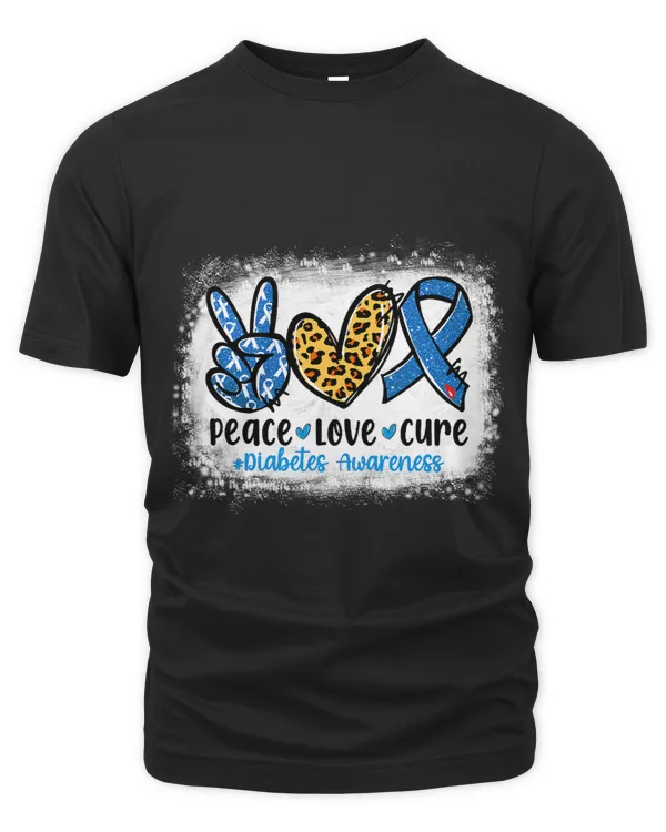 Peace Love Cure Grey Blue Ribbon Diabetes Awareness Tee