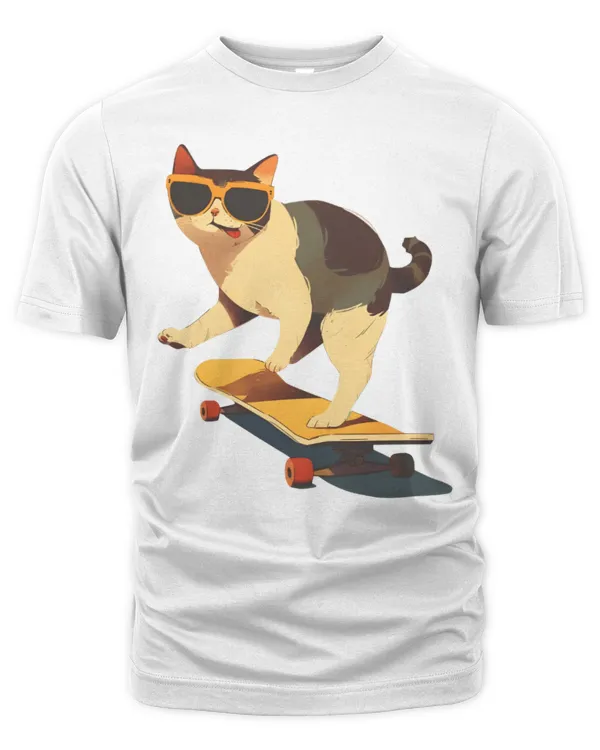 Cool Cat Scating T-Shirt, Cat Lovers Gift, Unisex Softstyle T-Shirt