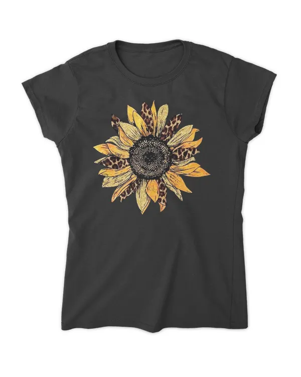 Cheetah Leopard Sunflower T-shirt, Cheetah Leopard Sunflower T-shirt Gift For Her, T-shirt For Women