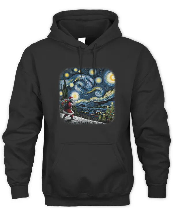 Van Gogh Starry Night Santa Christmas Winter Snowy Night T-Shirt