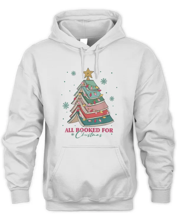 Christmas Book Tree Retro All Booked for Christmas Women T-Shirt