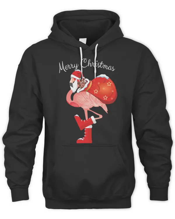 Merry Christmas from Santa Flamingo Cute Pink Bird in Red Hat and Winter Shoes T-Shirt