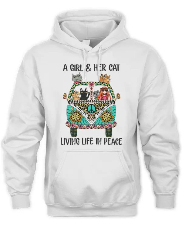 A Girl And Her Cat Living Life In Peace T-Shirt