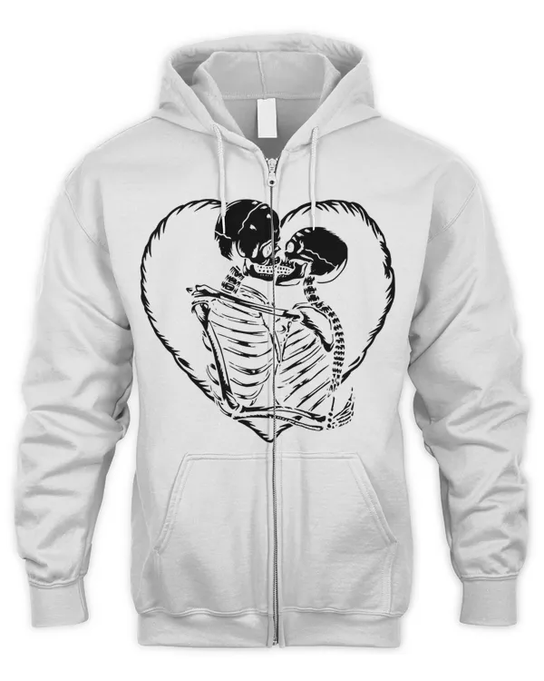 Skull Kiss Full Of Love Men's Zip Hoodie, skeletons kissing