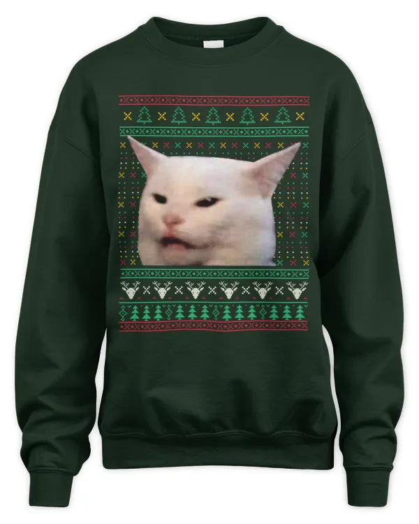 Woman Yelling at a Cat Ugly Christmas Sweater Funny Meme Xmas Sweatshirt