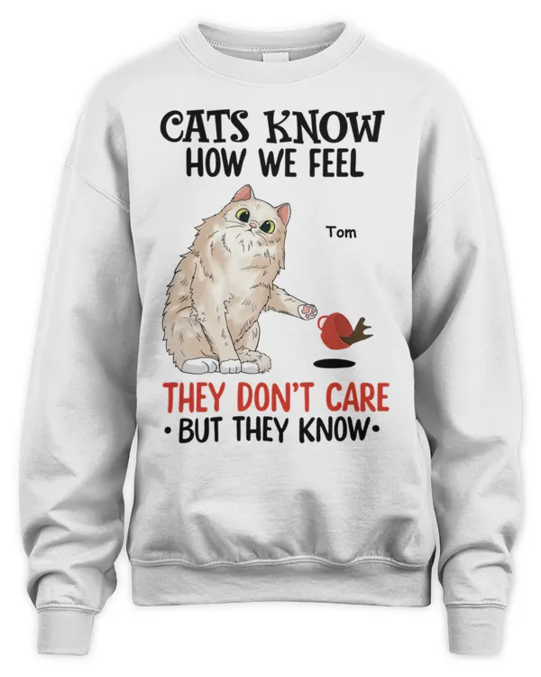 Cats Know How We Feel They Don't Care But They Know Personalized Shirt QTCAT130123A1