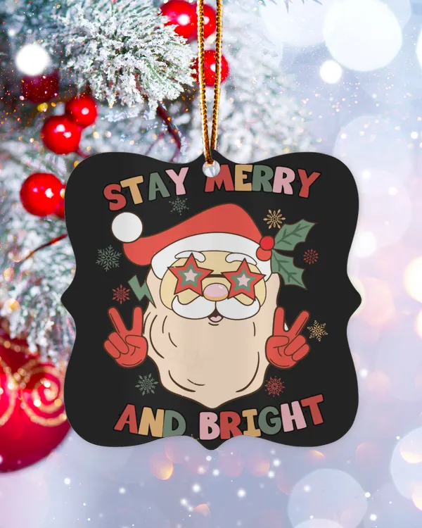 Retro Christmas Stay Merry and Bright Ornament - Prague