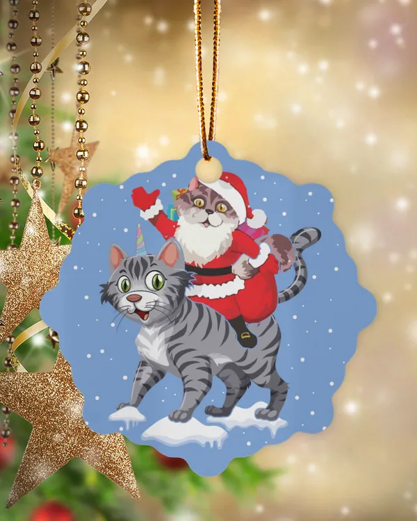Santa Claus Riding A Cat Christmas Ornament - London