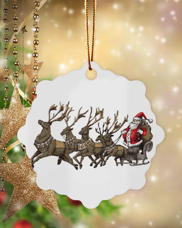 Santa Claus sitting on a reindeer-drawn sleigh Ornament - London