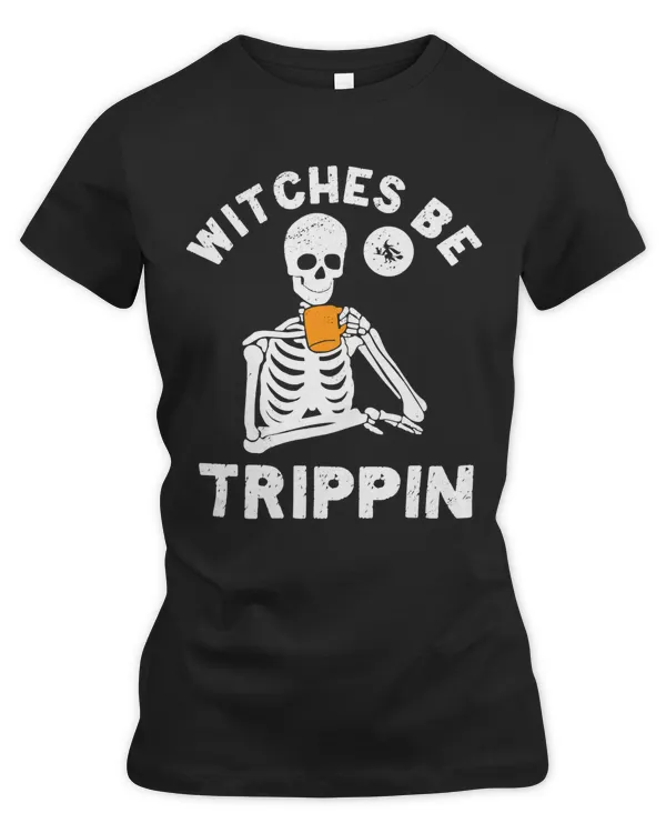 Witches Be Trippin Halloween Skeleton Beer Flying Witch103