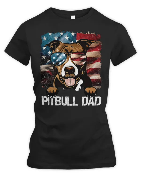 Pitbull Lover Dog Dad American Flag USA Patriotic 520 Pitbulls