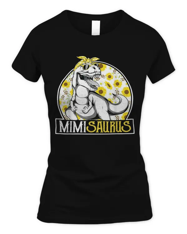 Funny Mimi Saurus Sunflower T Shirt, Dinosaur Grandma T Rex T-Shirt