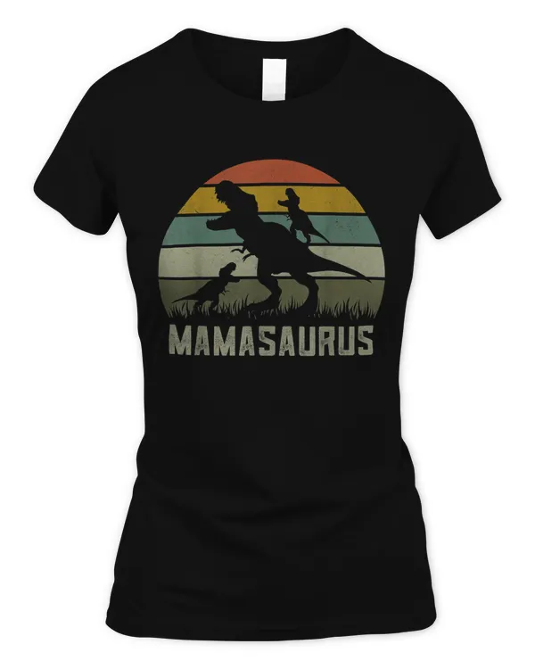 Funny T-rex Dino Mamasaurus Rawr Shirt, 2 Kids Dinosaur Mom T-Shirt