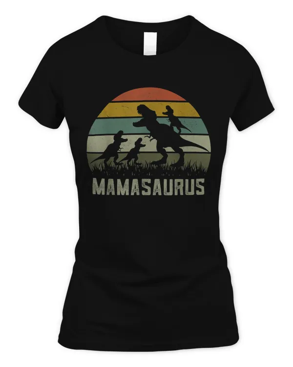 Funny T-rex Dino Mamasaurus Rawr Shirt, 3 Kids Dinosaur Mom T-Shirt