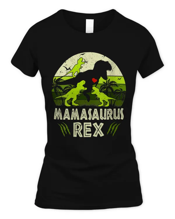 Mama Dinosaur T Rex Mamasaurus 2 kids Matching Family T-Shirt