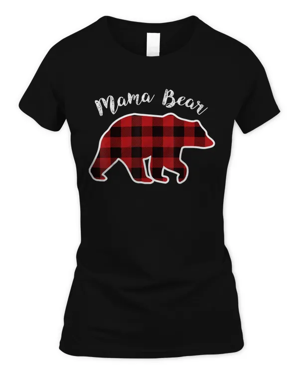 MAMA BEAR  Women Red Plaid Christmas Pajama Family Mom Gift T-Shirt