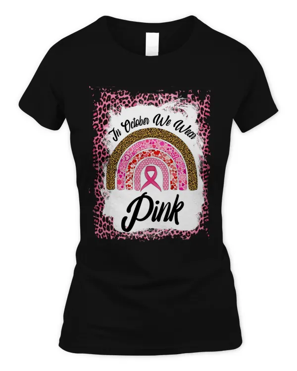 In October We Wear Pink Breast Cancer Bleached Leopard Print T-Shirt