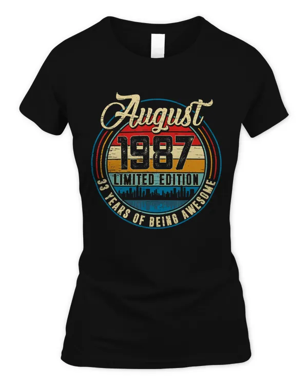 Distressed Retro August 1987 33rd Birthday Gift 33 Years Old T-Shirt