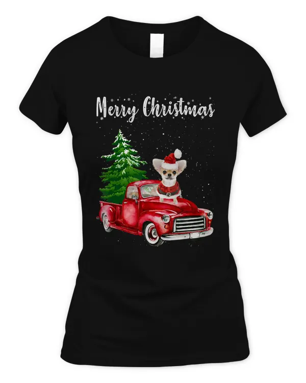 Chihuahua Riding Red Truck Merry Christmas Dog Lover Gifts