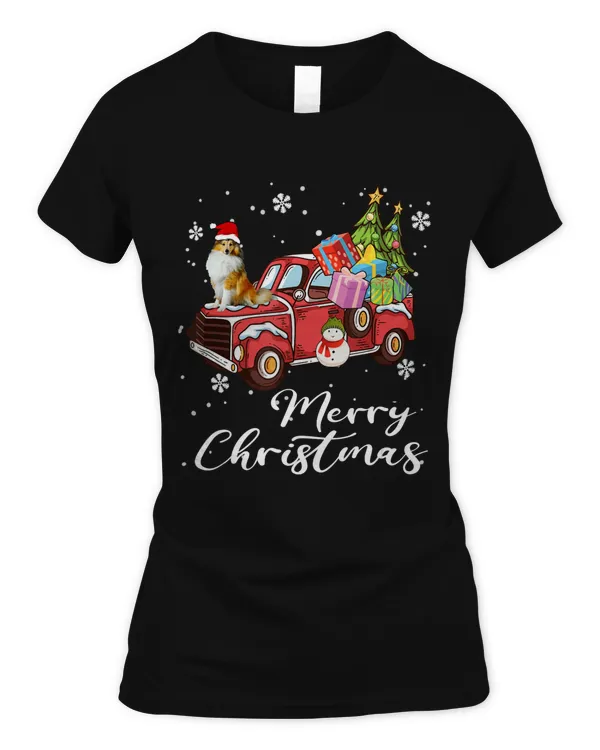 Collie Riding Red Truck Merry Christmas Dog Lover Gifts