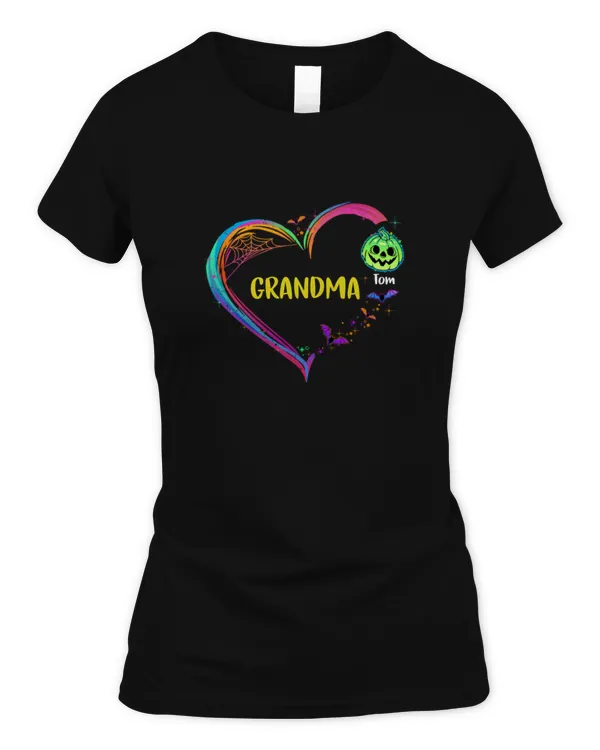 Halloween Grandma Mom Heart Pumpkins Colorful Personalized Shirt, Pumpkin Halloween Shirt, Hallơeen Gifr