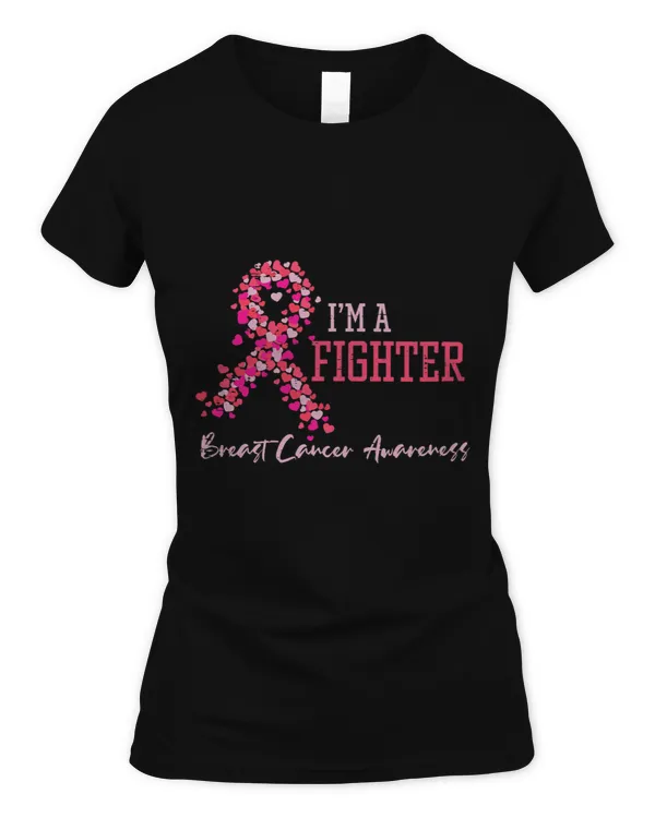 Womens Fighter Pink Ribbon Hearts Breast Cancer Awareness Women