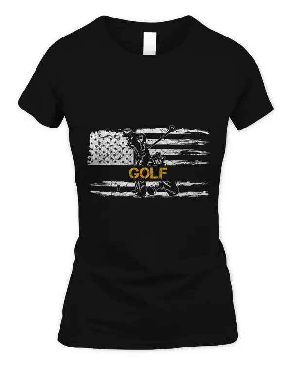 Vintage American Flag Golf Player Golfer Golfing Silhouette