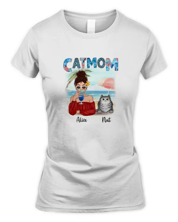 Cat Mom Summer Pattern Personalized Shirt, Cat Mom Shirt, Cat Lover Gift, Summer Gift For Cat Mom