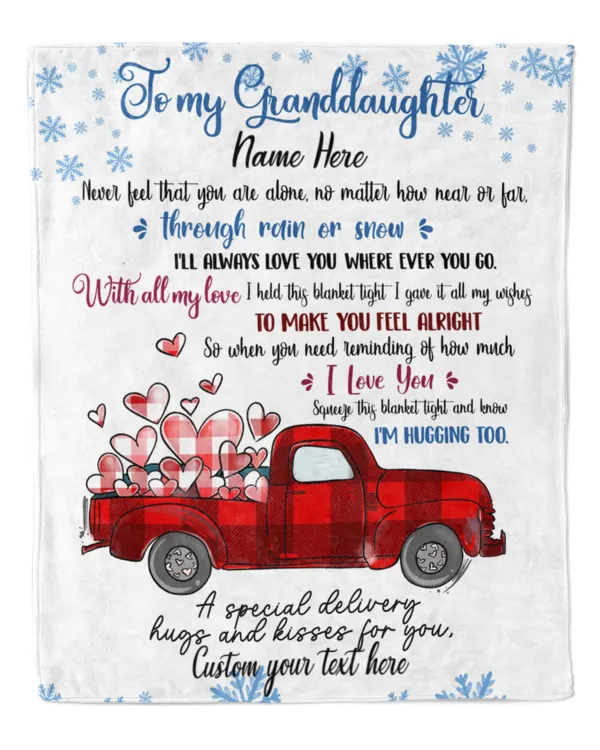 Personalized Winter Christmas  Red plaid Truck with Heart Blanket To my Granddaughter Christmas Gift with Love Quotes