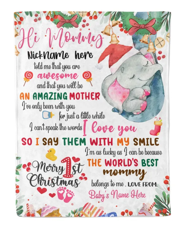 Personalized Hi MOMMY AND DADDY Elephant Cute Baby girl ,  1st Chritmas Gift from Grandma and baby for Newmom, First Christmas gifts.