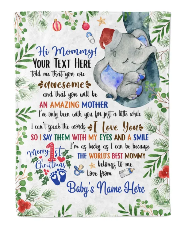 Personalized Hi MOMMY  Cute Baby Girl ,  1st Chritmas Gift from Grandma and baby for Newmom, First Christmas gifts, perfect keepsake and baby shower gift for a mom to be, new mom.
