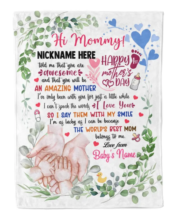 1st Mother's Day Gift, Gifts for New Mom, Personalized Hi MOMMY Cute Hand,  Gift  for Newmom,  Safari Baby Shower, Jungle Nursery Blanket